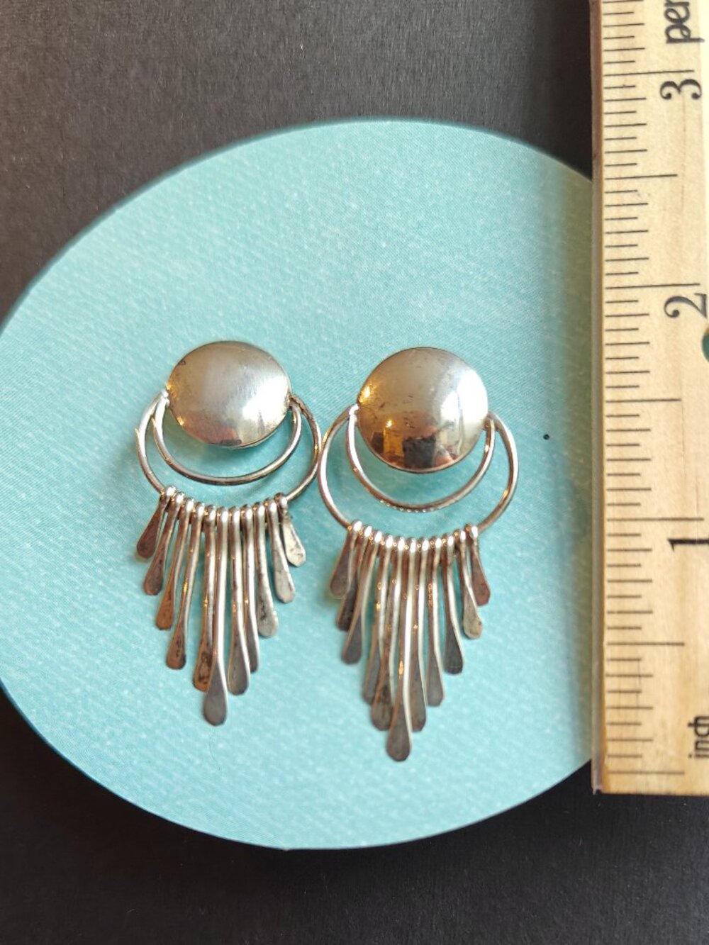 Vintage Silver Paddle-Fringe Dangle Post Earrings